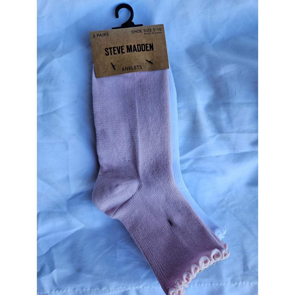 Steve Madden 3 Pack Ruffle Anklet Socks, Womens Size 5-10